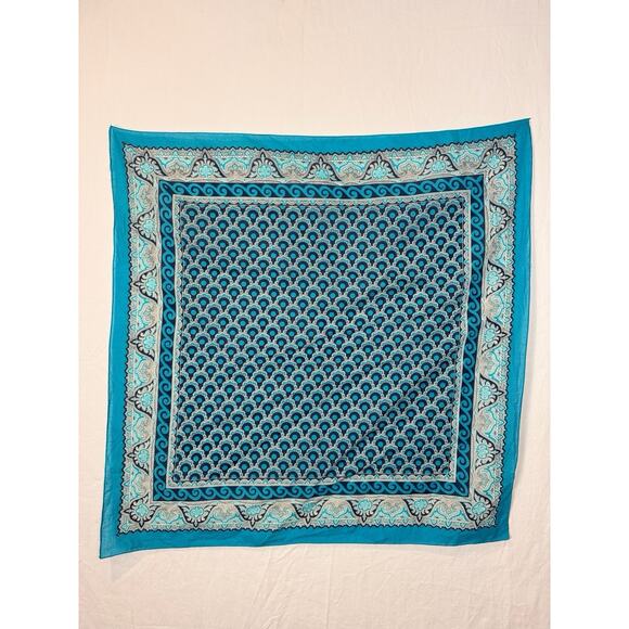 Vtg 70s EMILIO PUCCI Turquoise Scarf Cotton Pucci Print Floral Polka Dots - Picture 5 of 5